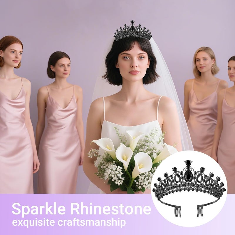 Queenship Tiara Crown for Women, Queen Tiara for Birthday Prom Bridal Party Custome Black - Image 5